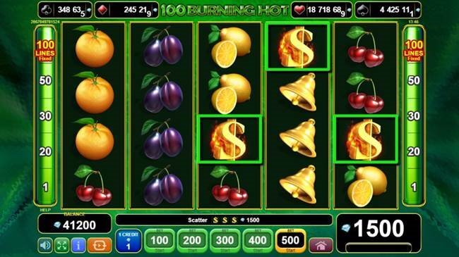 100 Burning Hot slot feature