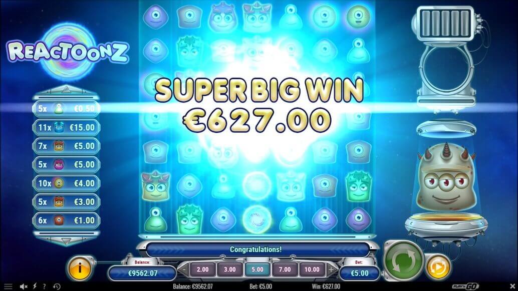 Pr&eacute;mio grande na slot Reactoonz