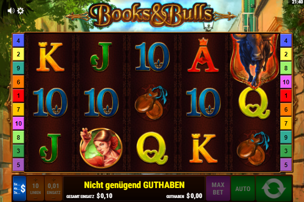 Books and Bulls Slot Spieloberfl&auml;che