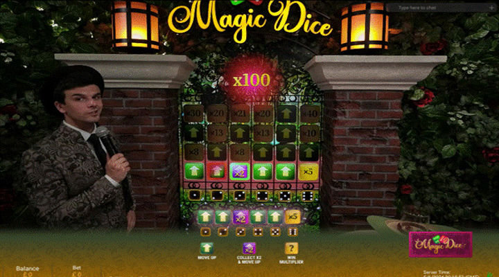 Adventures Beyond Wonderland Live Magic Dice Mini Game with game grid and multipliers