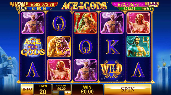 Age of the Gods scatter appears on the first reel but two more are required to trigger the free spins.