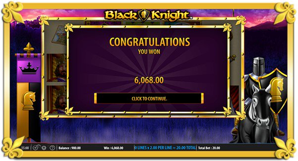 The Black Knight online slot notifies you when you win big