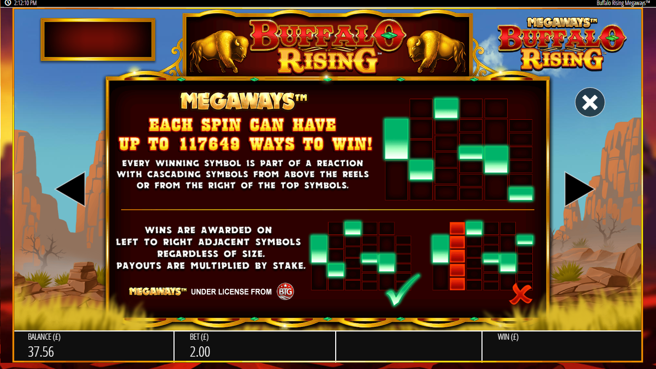 Megaways feature information from Buffalo Rising online slot game