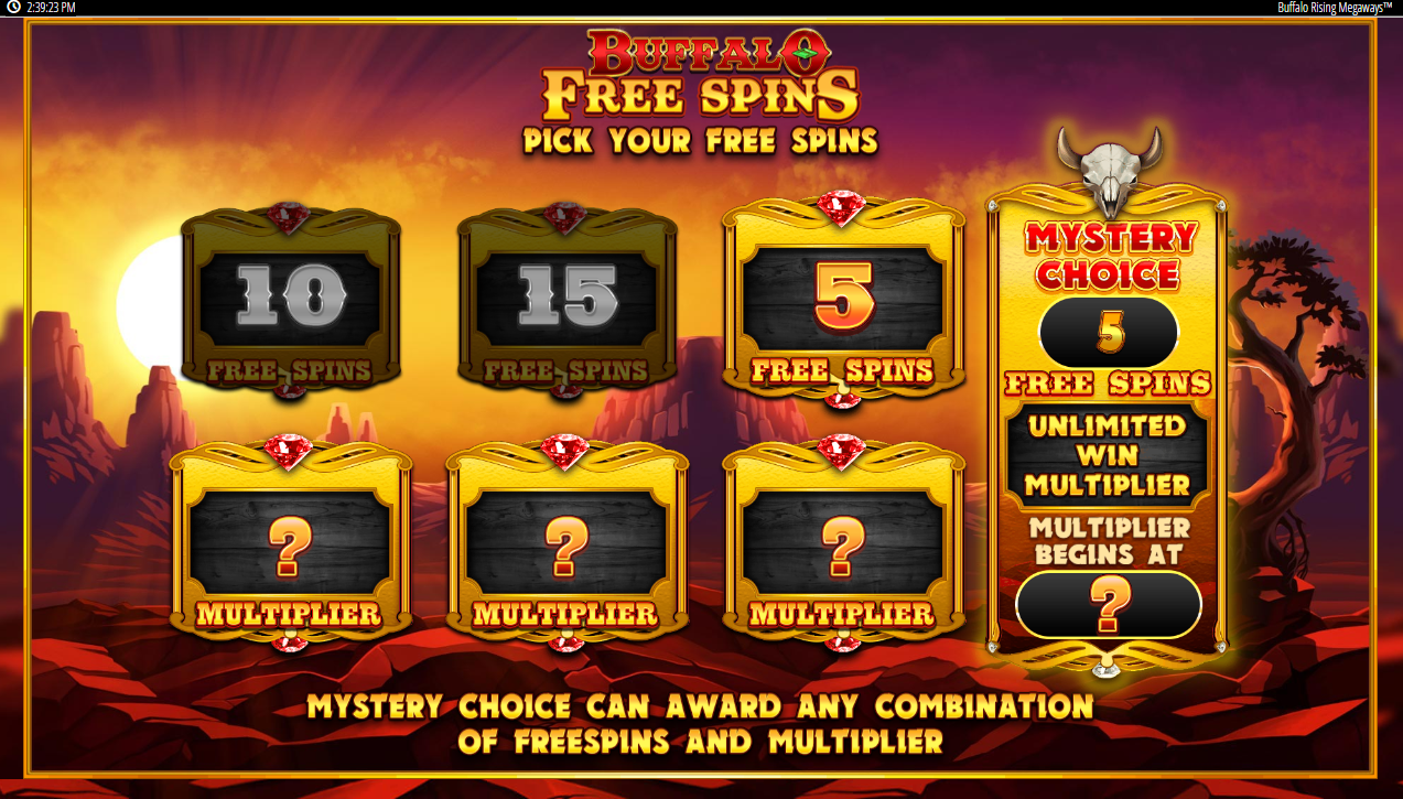 Reveal your Free Spins and Multiplier in the Buffalo Rising mystery option