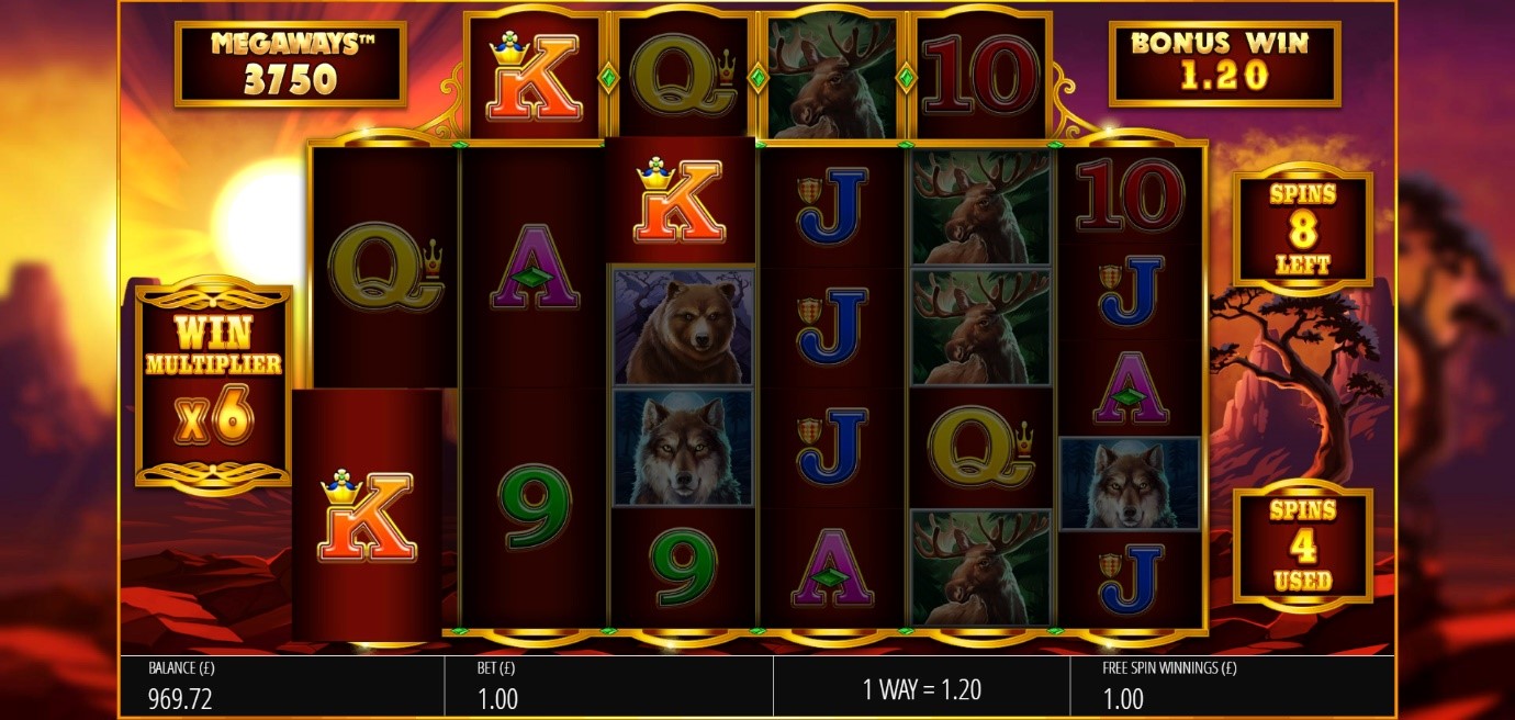 Symbols cascading to create win chains in Buffalo Rising online slot at PlayOJO