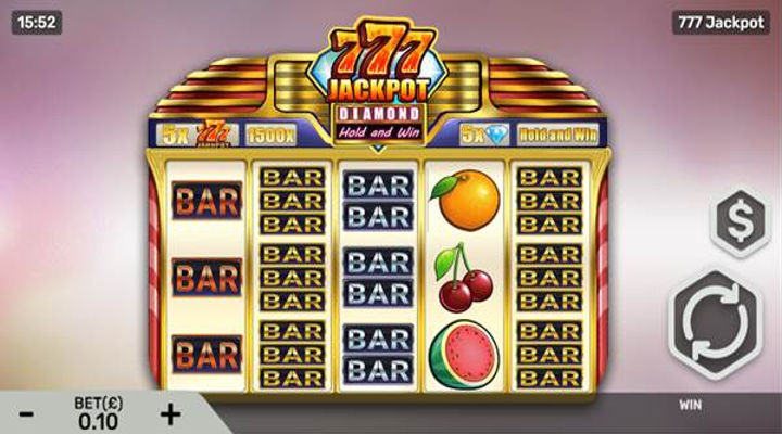 777 Jackpot Hold and Win Deluxe reels showing BAR and fruit symbols