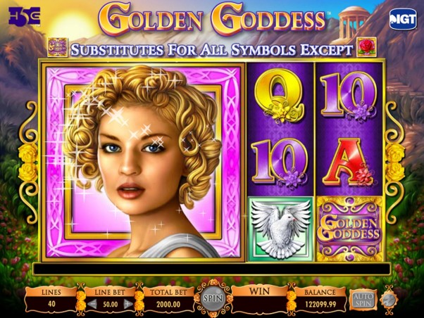 Super stacked goddess symbol awards a win during Golden Goddess slot game