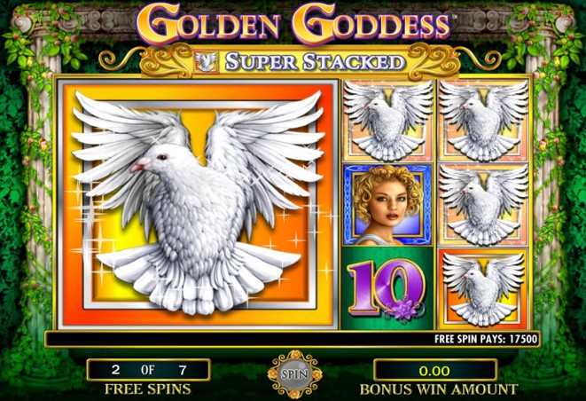Land super stacked symbols for bigger wins during Golden Goddess free spins