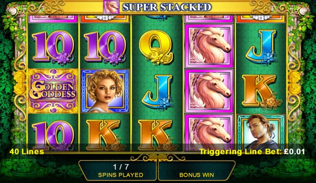 Unlock 7 Free Spins when you play IGT’s Golden Goddess online slot