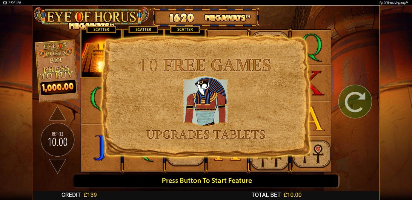 Bag bigger wins during the Eye of Horus Megaways Free Spins feature