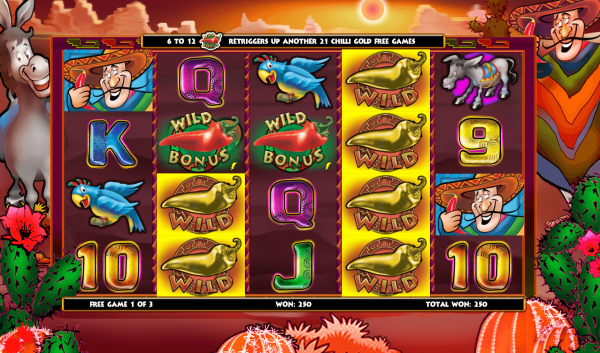 Wild and Scatter symbols displayed on the reels of the Extra Chilli online slot game