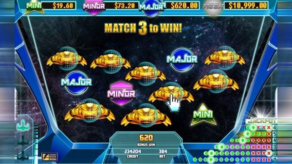 Final round of Stellar Jackpots feature including jackpot symbol-matching game