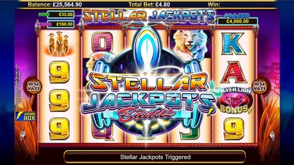 Stellar Jackpots bonus triggered on Silver Lion slot