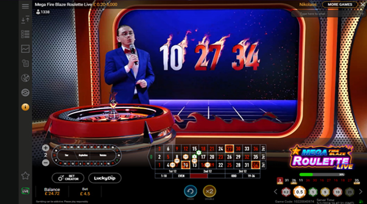 Fire numbers are selected in the Mega Fire Blaze Roulette Live casino game