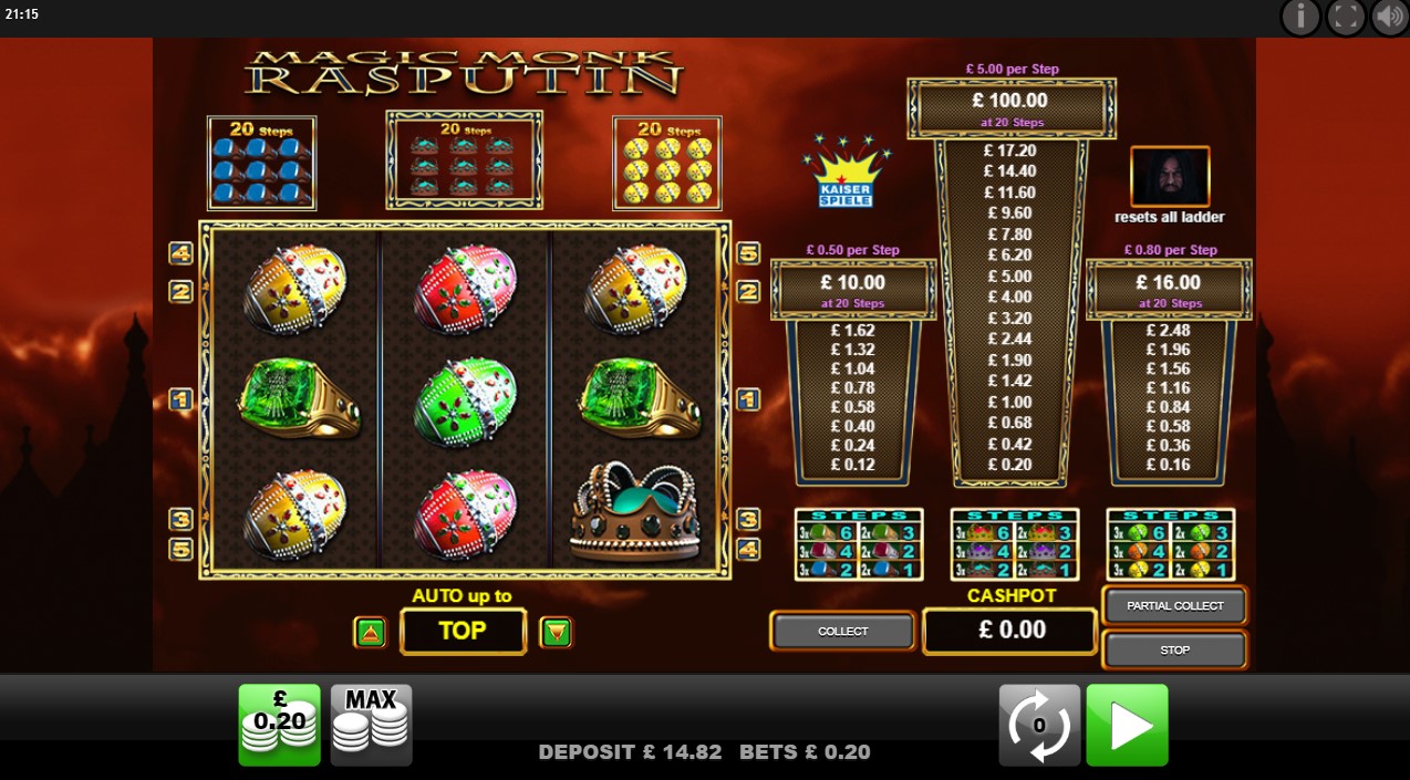Reels and prizes ladders from OJO’s Magic Monk Rasputin online slot
