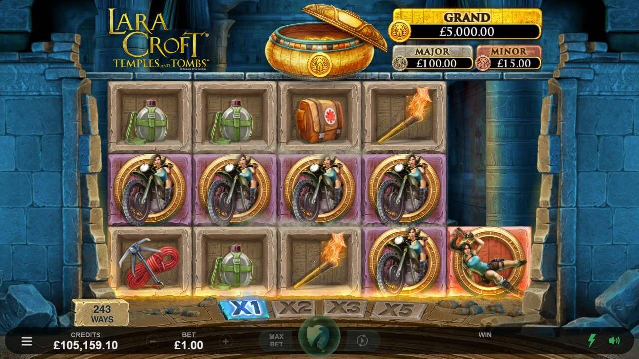 Base game wins in the Lara Croft Temples and Tombs video slot by Microgaming