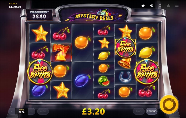 3 Free Spins symbols trigger the Free Spins bonus feature on Mystery Reels MegaWays slot