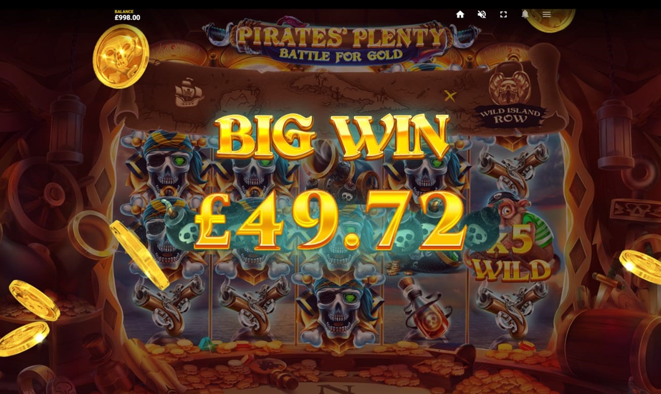 Big Win screen from PlayOJO’s Pirates Plenty Battle For Gold slot