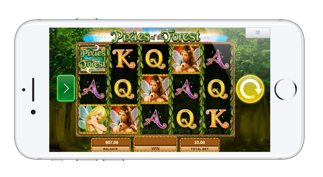 The clean, simple design of PlayOJO’s Pixies of the Forest slot on iPhone