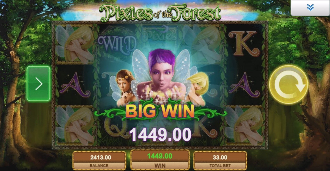 How the Big Win screen looks on IGT’s Pixies of the Forest online slot machine