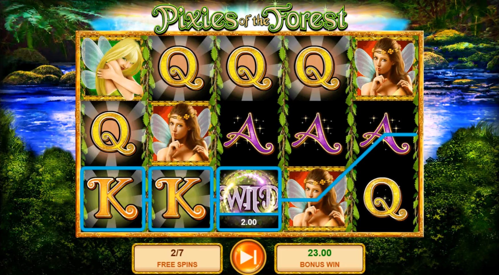 A Free Spins bonus game win is awarded during the Pixies of the Forest slot game