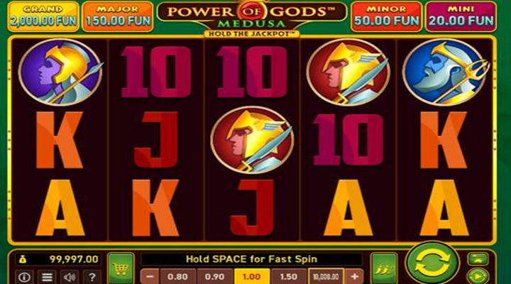 The main reels of the slot, showing various symbols and the jackpot values above the reels