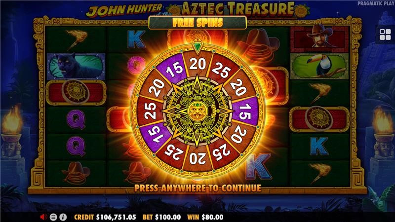 Free Spins wheel from John Hunter and the Aztec Treasure online slot