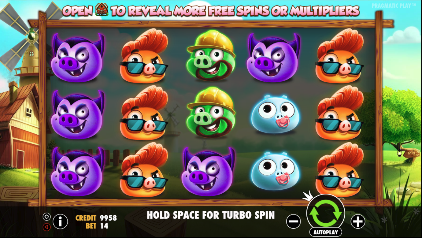 Base game spin featuring pic symbols from 7 Piggies video slot from Pragmatic Play