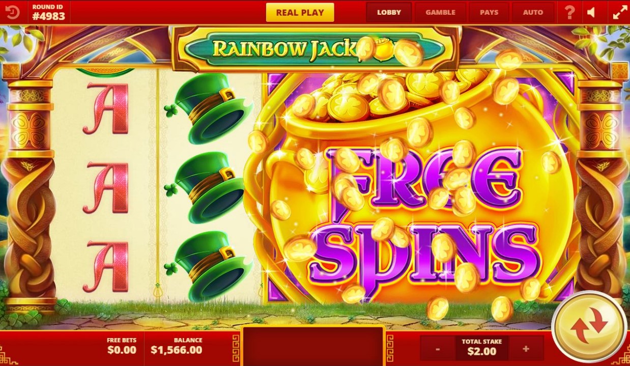 Mega Free Spins symbol appears during Rainbow Jackpots slot game
