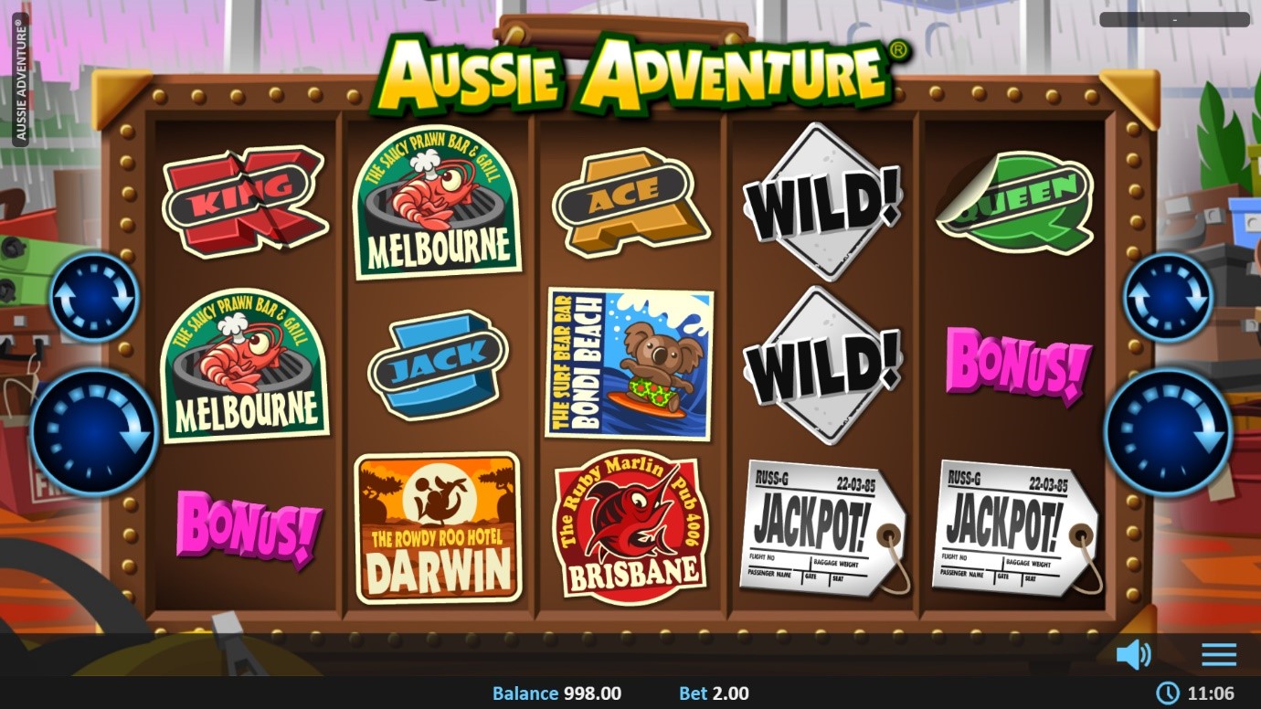 Base game spin from Aussie Adventure video slot by Realistic Gaming