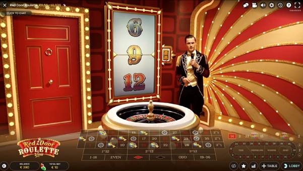 A man presenting a Red Door Roulette Live Casino