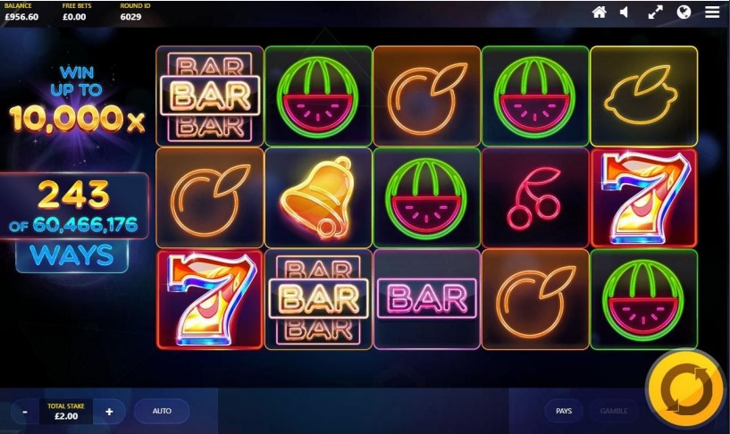 Screenshot of Laser Fruit mobile slot from Red Tiger Gaming