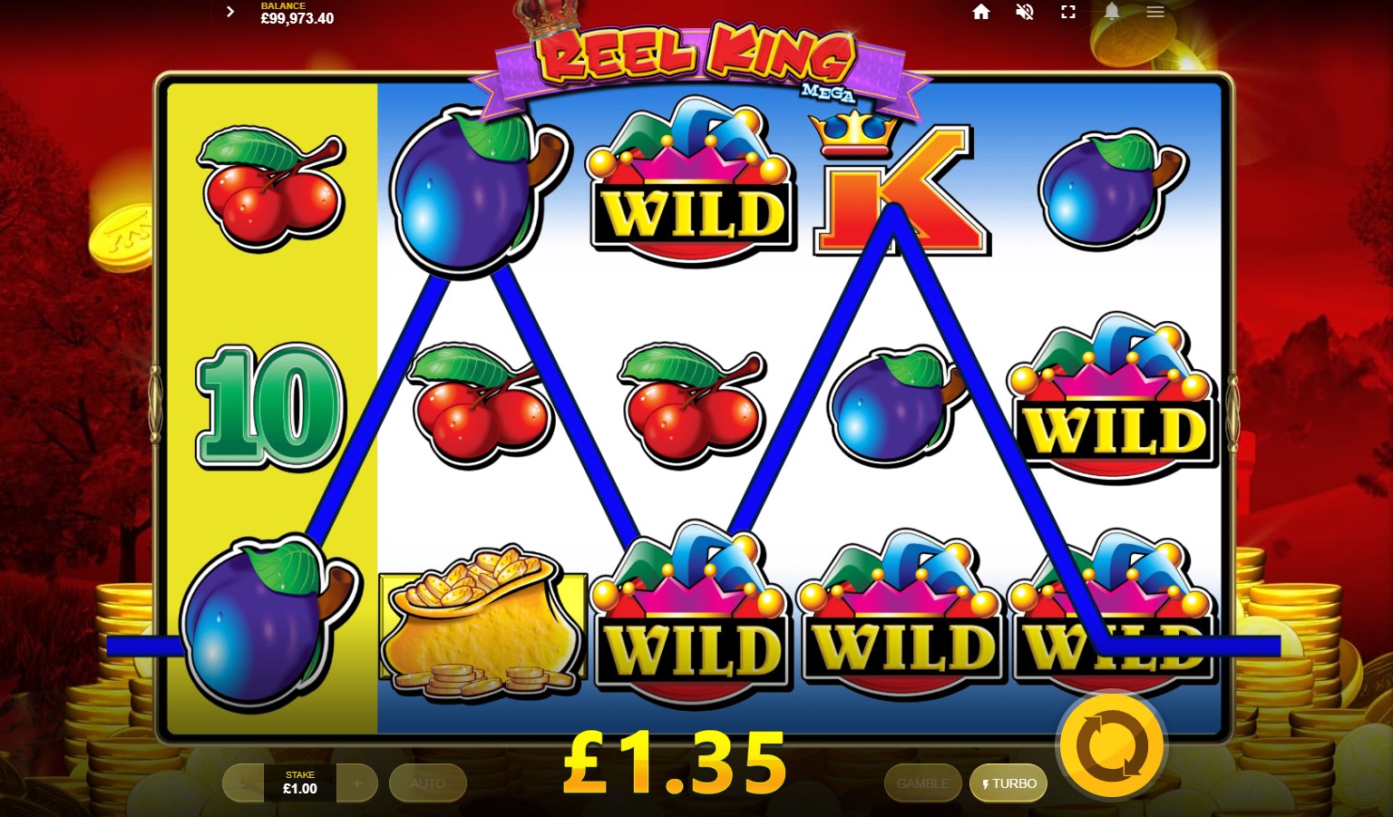 Wild symbol win during Reel King Mega online slot game