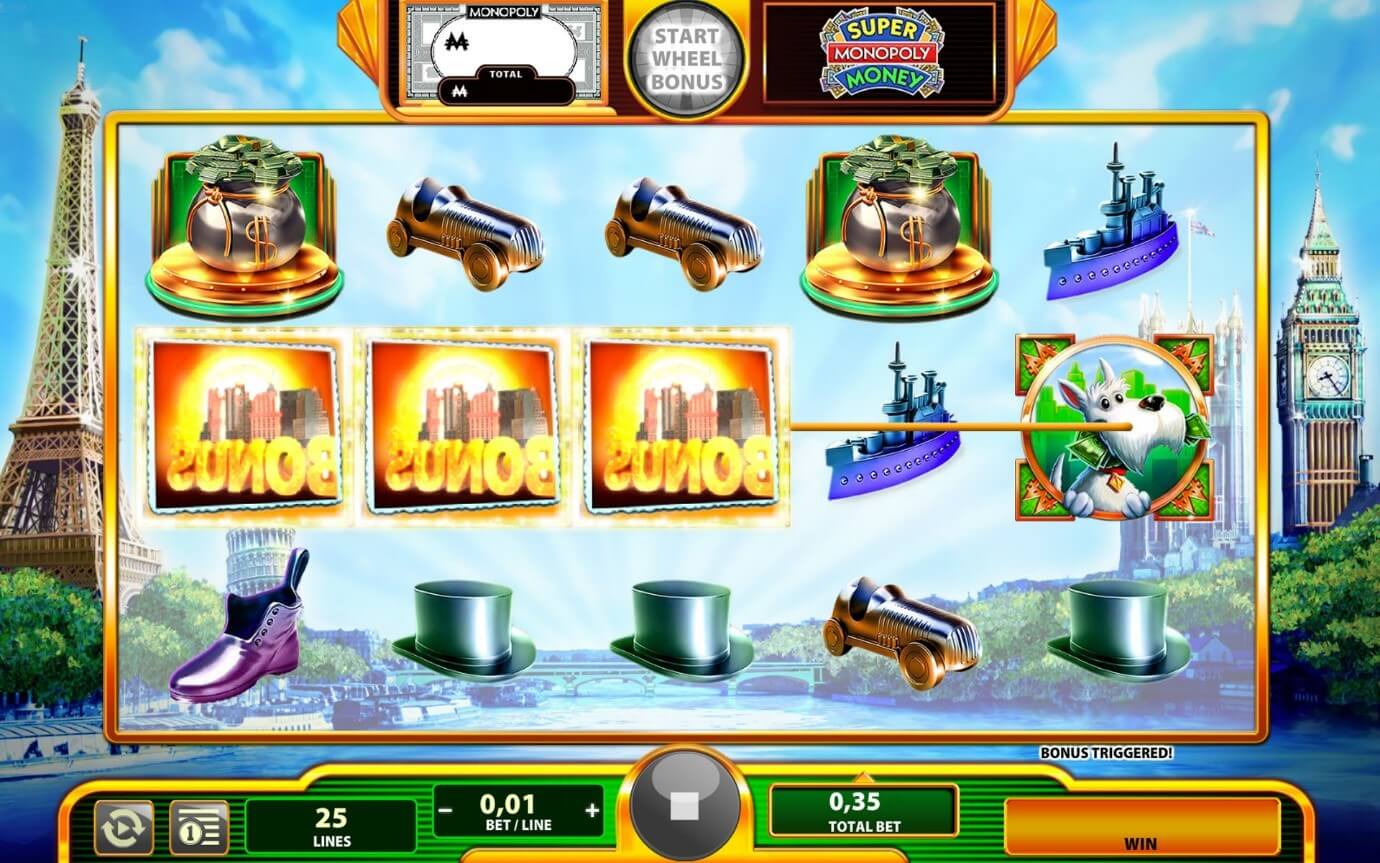 Bonus feature is triggered in Super Monopoly Money slot