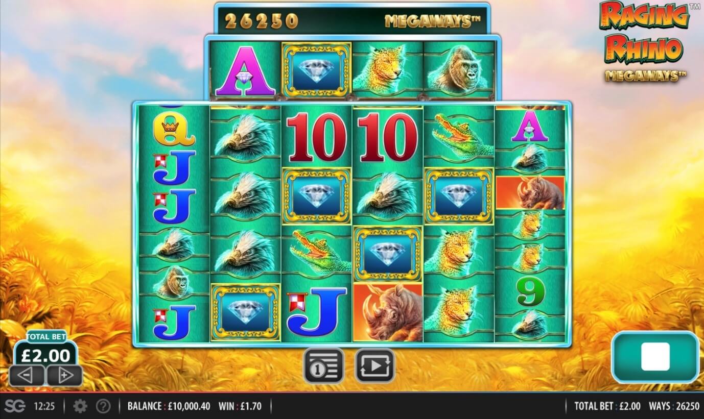 Diamond symbol win during Raging Rhino Megaways video slot