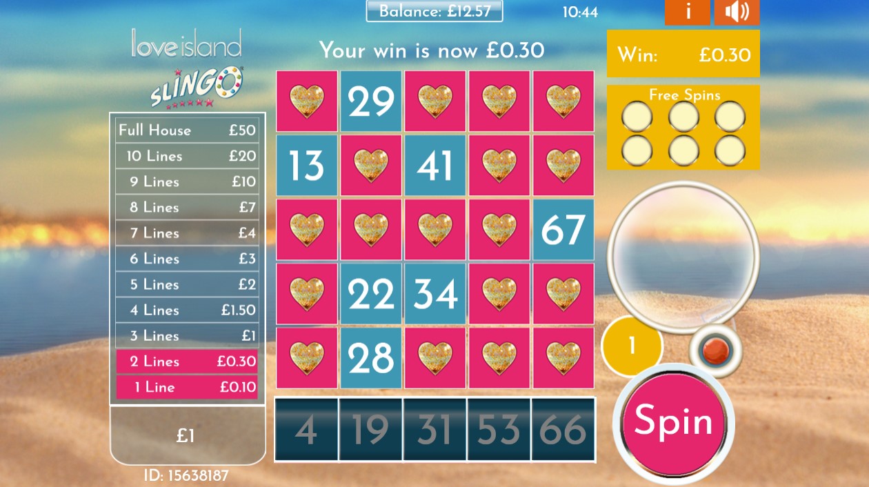 2 Prize lines completed during Love Island Slingo game at PlayOJO