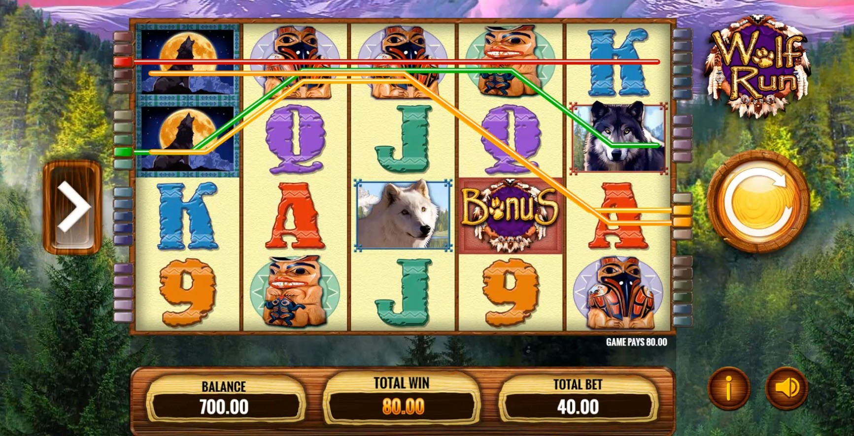 Two Stacked Wilds create a variety of payline wins in IGT’s Wolf Run slot