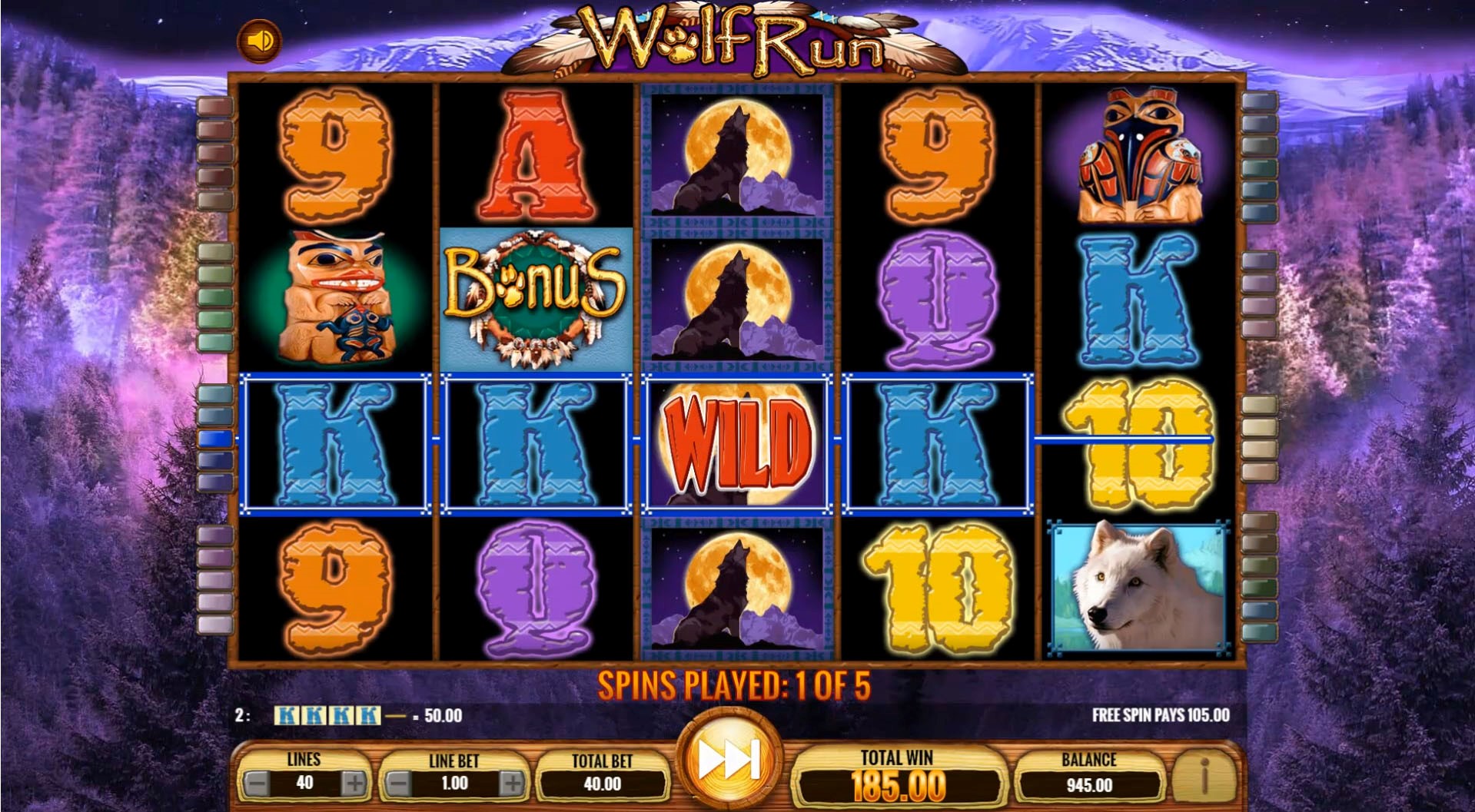 Wolf Run slot’s Free Spins mode uses a special darker theme to create a sense of excitement