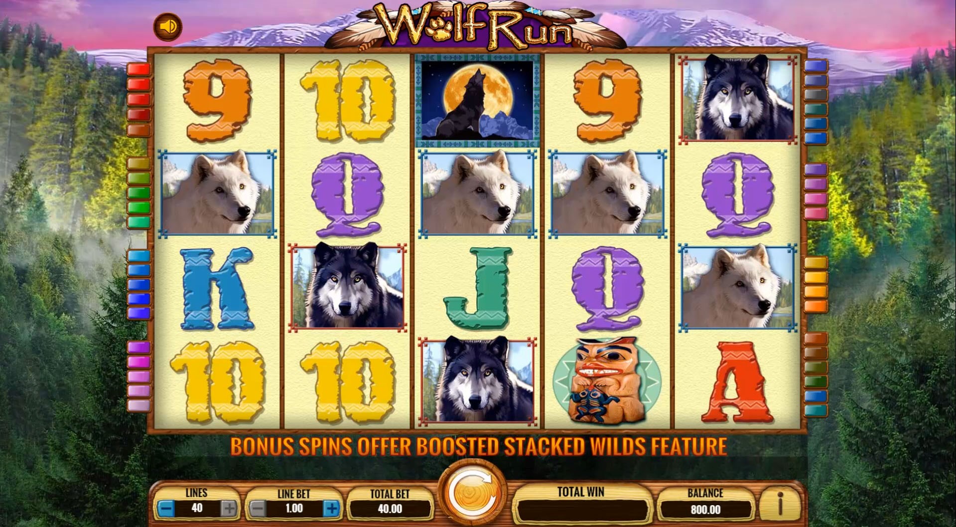 Bet up to 40 lines in PlayOJO’s Wolf Run online slot game from game provider IGT