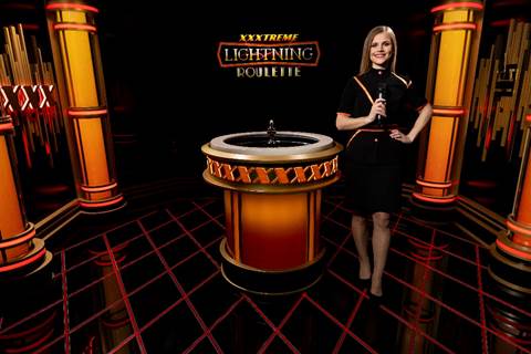 A woman presenting XXXtreme Lightning Roulette Live Casino