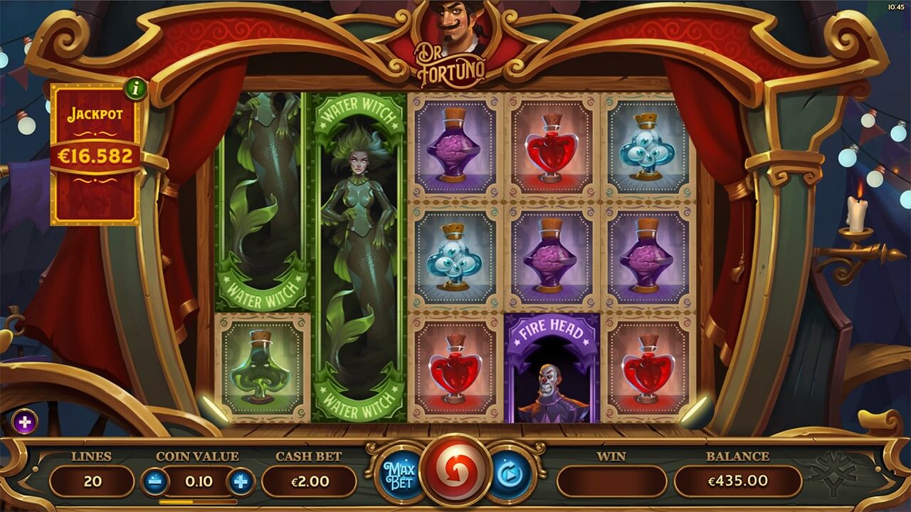 Water Witch and Fire Head features in PlayOJO’s Dr Fortuno jackpot slot