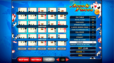 Play 3 hands at once using the same hold cards with Aces & Faces 3 Hands online