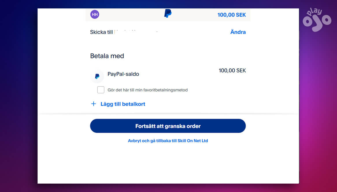 PayPal choose amount to deposit