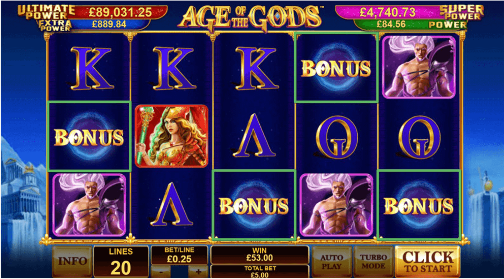 Age of the Gods slot bonus feature