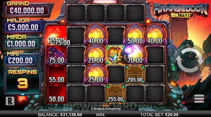 Armageddon 10k Ways slot - Bonus respins