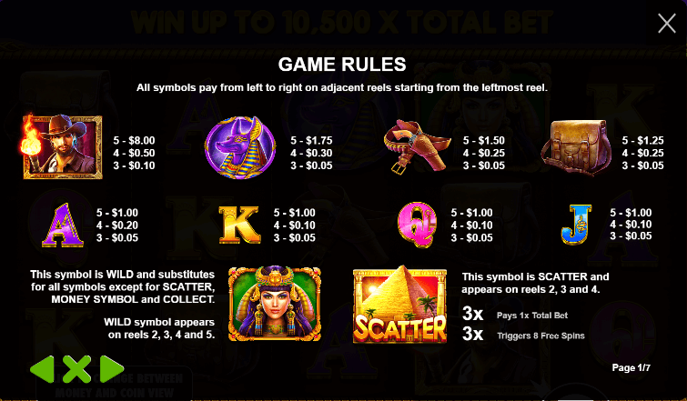 John Hunter and the Tomb of the Scarab Queen slot features