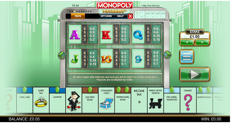 Monopoly Megaways slot symbols