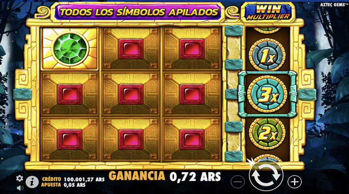 Varios símbolos iguales apilados en el juego base de Aztec Gems