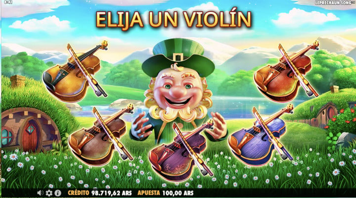 Pantalla de función especial elija un violín en Leprechaun Song Slot