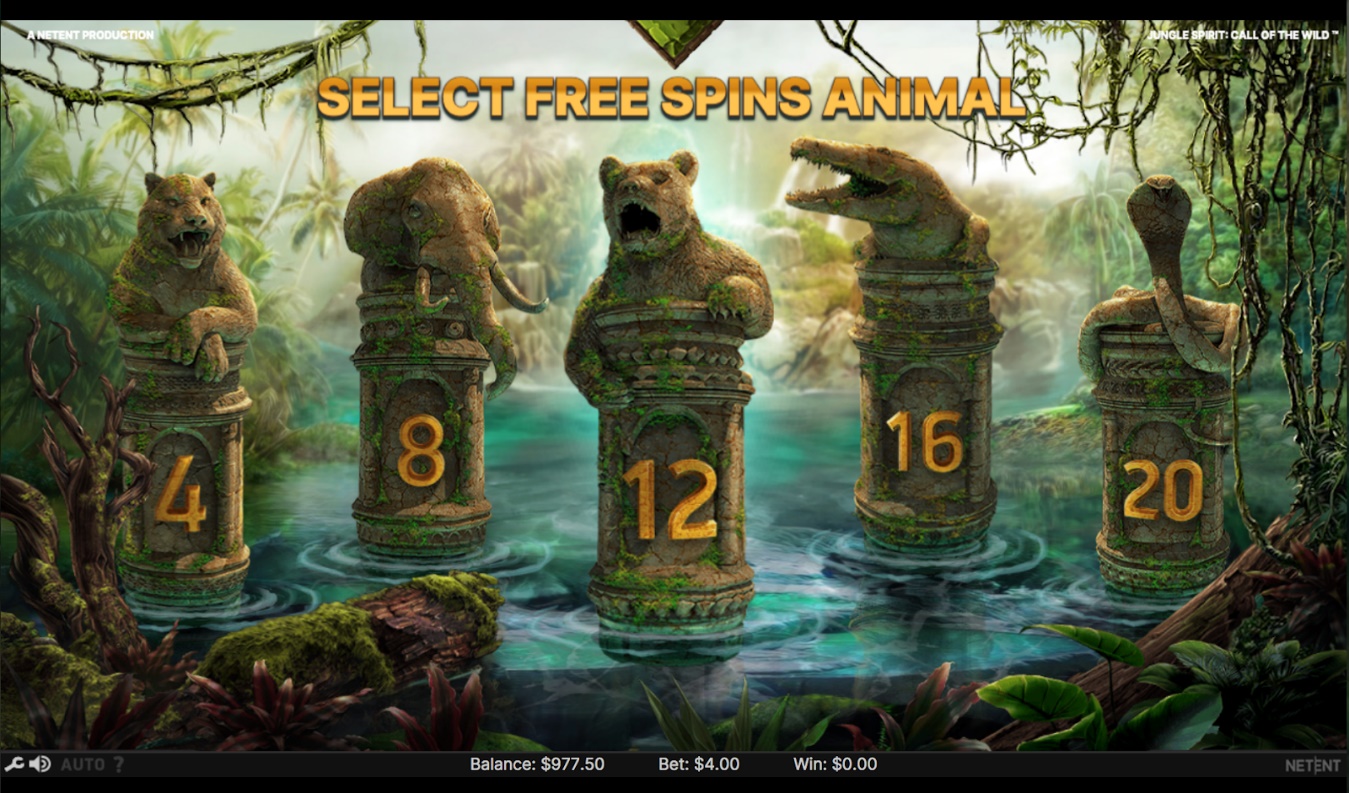 Giros gratis y la elección de cada animal en Jungle Spirit: Call of the Wild slot